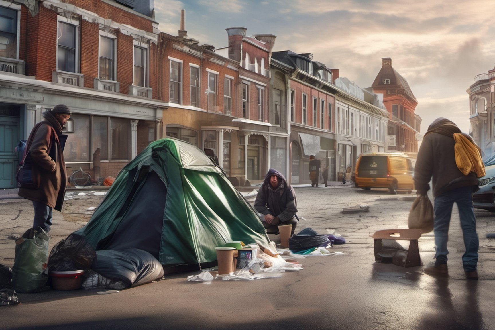 (((masterpiece))), (((extremely depressing scene of homeless men and women waiving at the camera))), (they are waiving at the camera to "say hi to 2024"), (depressing scene of people digging into the trash cans looking for food), (it is a gothic scene of despair),  complex 3d render, intricate reflections, ultra-detailed, HDR, Hyperrealism, Panasonic Lumix s pro 50mm, 8K, octane rendering, raytracing, (((professional photography))), high definition, photorealism, hyper-realistic, bokeh, depth of field, dynamically backlit, studio, vibrant details, ((professional Color grading)), photorealistic , monster,,,monsterdiversity",darkart,DonMn1ghtm4reXL