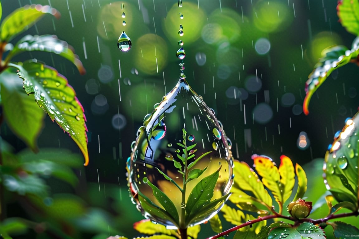 (((masterpiece))), (((Raindrops still photography))), (((raindrops still action photography))), ((capture the intricate raindrop falling from the sky with the reflection of the forest inside the raindrops)), background:beautiful bright green forest, ladybug,Miki Asai Macro photography, hyper detailed, trending on artstation, sharp focus, studio photo, intricate details, highly detailed,))), complex 3d render, intricate reflections, ultra-detailed, HDR, Hyperrealism, Panasonic Lumix s pro 50mm, 8K, octane rendering, raytracing, (((professional photography))), high definition, photorealism, hyper-realistic, bokeh, depth of field, dynamically backlit, studio, vibrant details, ((professional Color grading)), photorealistic ,aw0k euphoric style,more detail XL