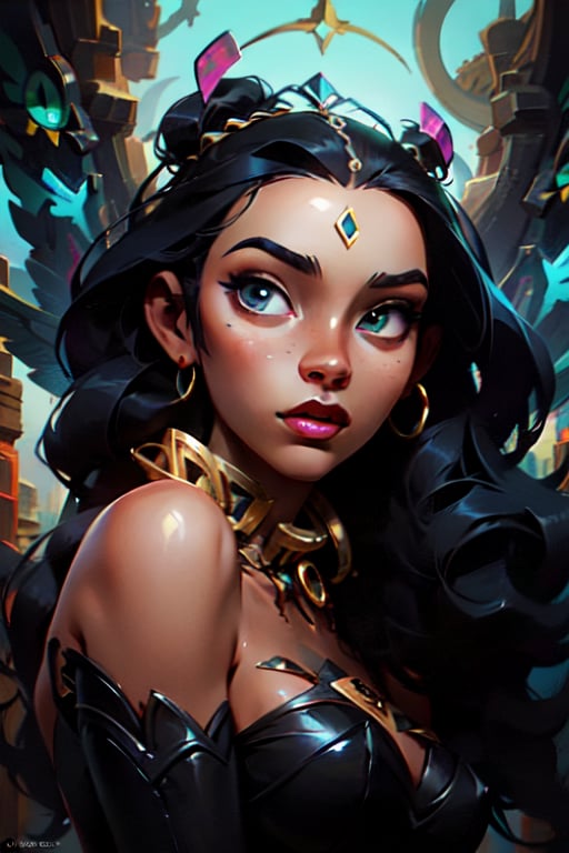 An african woman, detailed and stylized portraits, close - up, dark cyan and light bronze, bryan hitch, afro - caribbean influence, black African queen with long hair illustration, in the style of bold and colorful compositions, kind facial expression, symmetrical balance, highly detailed illustrations