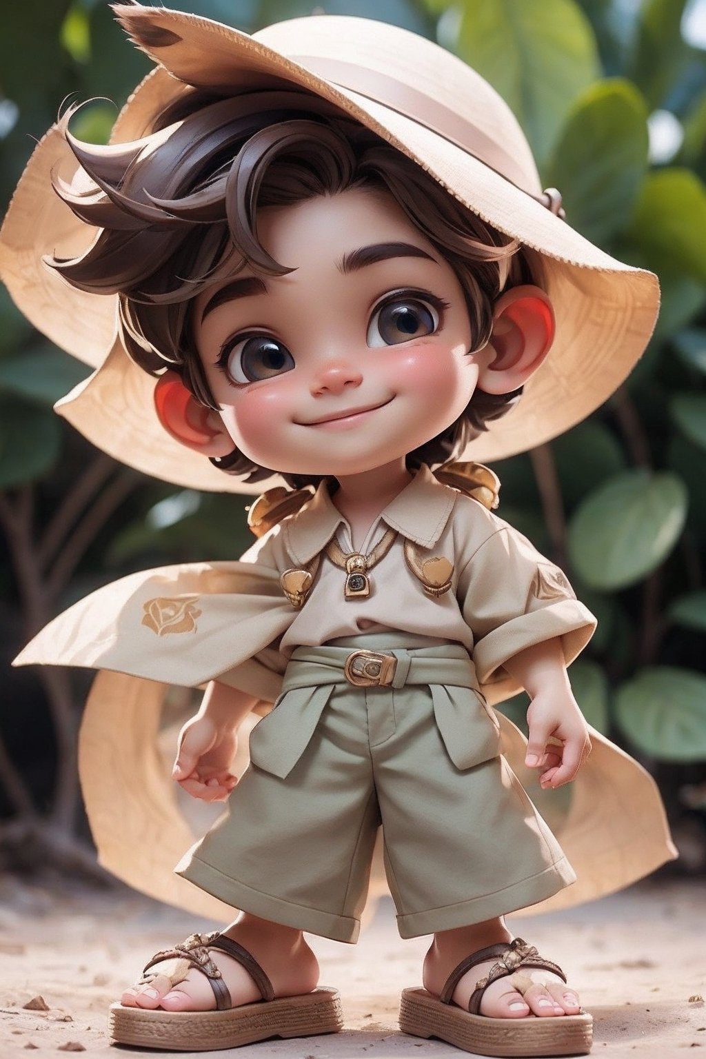 masterpiece, best quality, detailed face, detailed eyes, a boy smiling, fawn pants, fawn shirt, sarape, sandals
