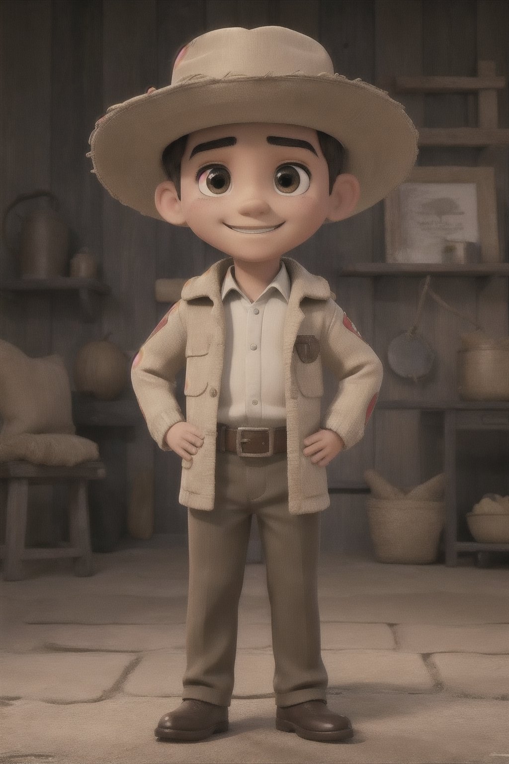 masterpiece, best quality, detailed face, detailed eyes, a boy smiling, Pancho Villa costume, (full body), [[[hat]]]