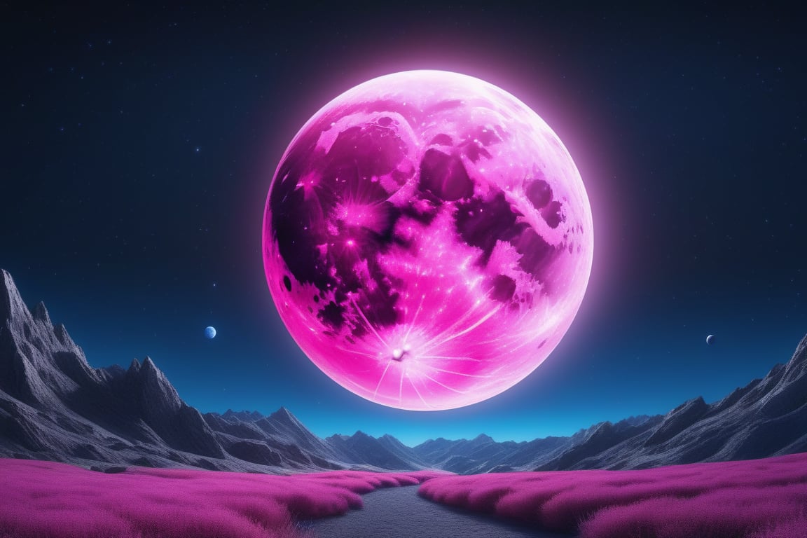 ull pink moon, deep blue sky full of stars, ultra hd, realistic, vivid colors, highly detailed, UHD drawing, pen and ink, perfect composition, beautiful detailed intricate insanely detailed octane render trending on artstation, 8k artistic photography, photorealistic concept art, soft natural volumetric cinematic perfect light