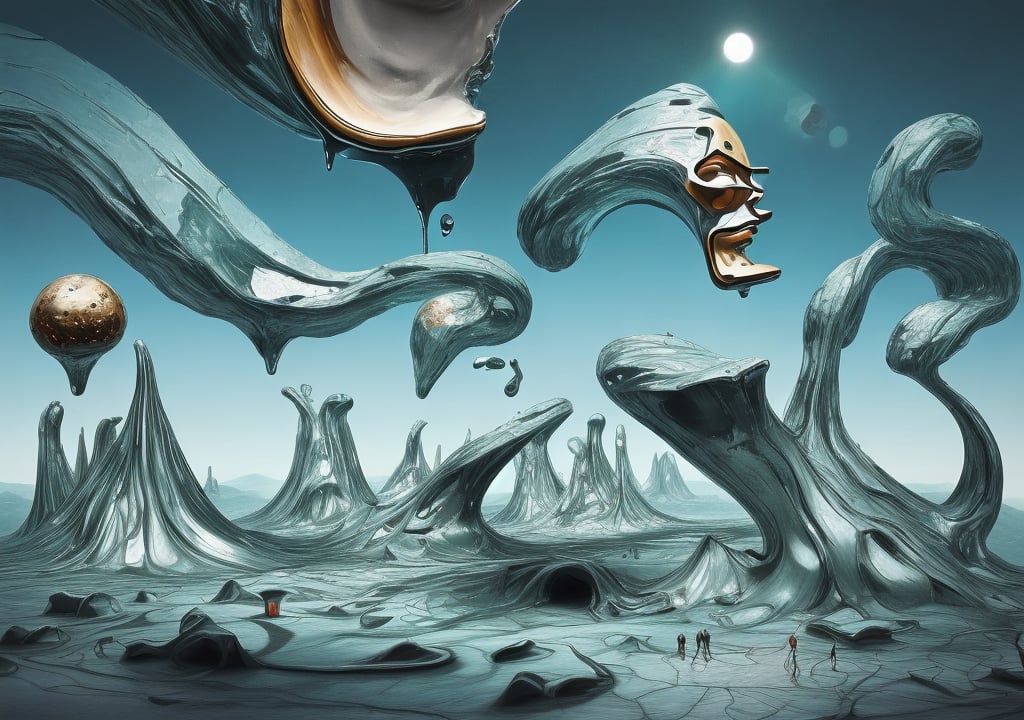 Create a surreal and imaginative landscape inspired by the works of Salvador Dali, featuring melting objects, distorted perspectives, and impossible architectures.