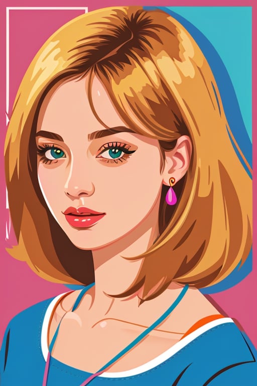 (vector illustration style, flat image), 2d, nft like 2d vector art, vibrant coloring, portrait of gorgeous girl, t-shirt art, sticker, have border