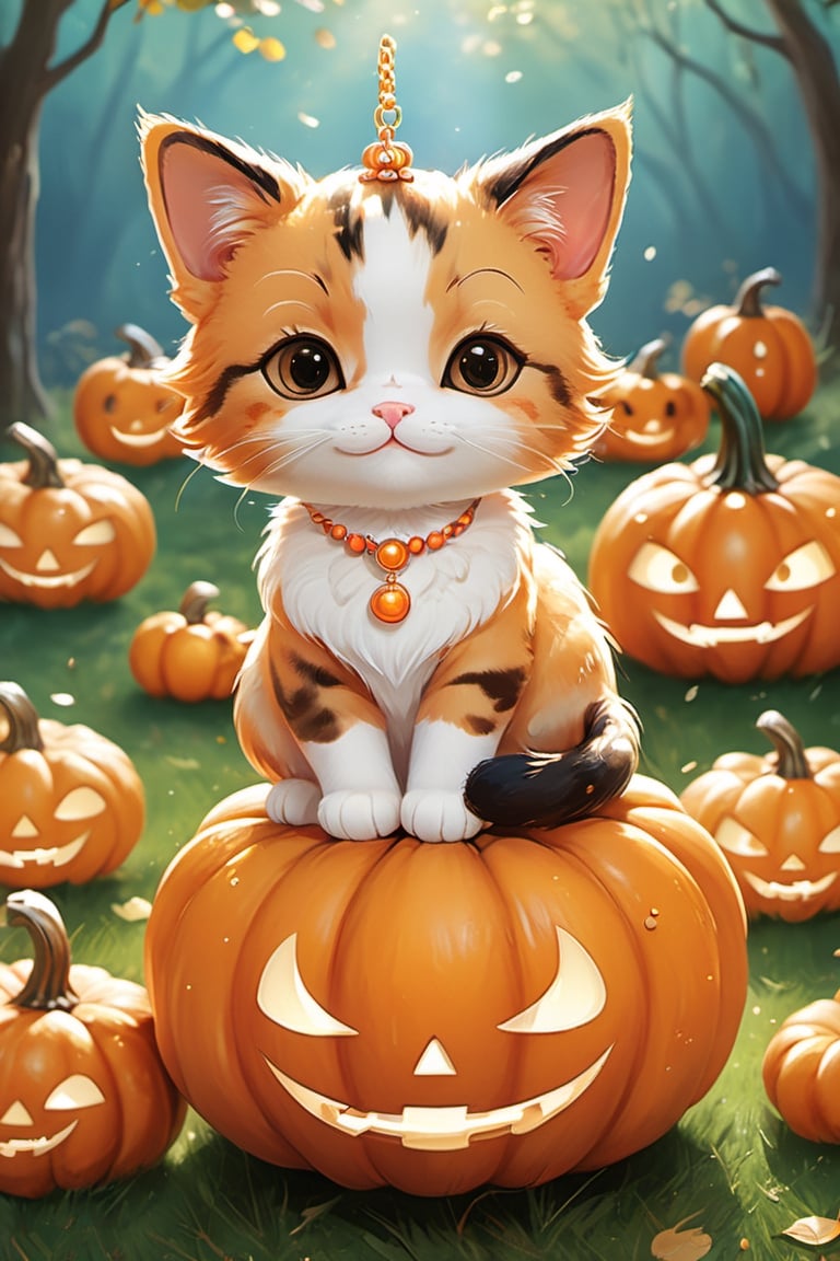 oil-painting, cute stickers, 8K Ultra HD, style cartoon, Cute Design, Chibi Chara, Super Deformed Character, A digital illustration of anime style, soft anime tones, anime Illustration of a cute kawaii cat enjoying Halloween riding on a pumpkin, with lots of pumpkins in the background, two-dimensional, planar vector, character design, vector art, T-shirt design, Background with light brown gradient, Two-Dimensional, Character Design, Adorable Characters, Mascot Characters, Adobe Illustrator, soft tetrad color, luminism, centered image, ultra detailed illustration, posing, (tetradic colors), whimsical, enchanting, fairy tale, (ink lines:1.1), strong outlines, art by MSchiffer, bold traces, unframed, high contrast, (cel-shaded:1.1), vector, 32k resolution, best quality, flat colors, flat lights, centered image, ultra detailed illustration, posing, (tetradic colors), whimsical, enchanting, fairy tale, (ink lines:1.1), strong outlines, art by MSchiffer, bold traces, unframed, high contrast, (cel-shaded:1.1), vector, 32k resolution, best quality, flat colors, flat lights. Art and mathematics fusion, hyper detailed, trending at artstation, sharp focus, studio photography, intricate detail, highly detailed, centered, perfect symmetrical