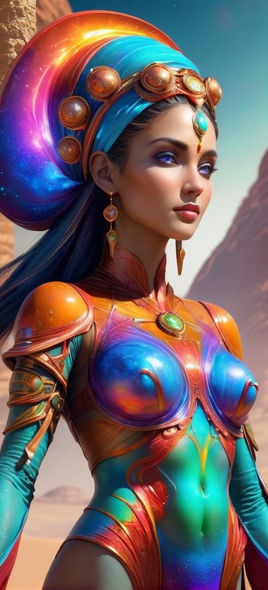 A beautiful ancient martian woman. splash art, fractal art, colorful, a winner photo award, detailed photo, Arnold render, 16K