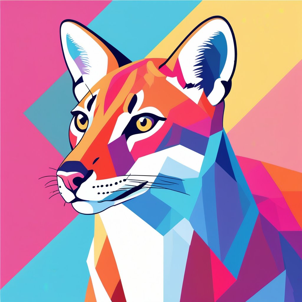 A clean, minimalistic vector art of a geometric animal, sharp edges, high contrast colors. Background with soft gradients. Precision linework, symmetry, clear composition, crisp outlines, flat colors, Adobe Illustrator, modern digital design techniques.