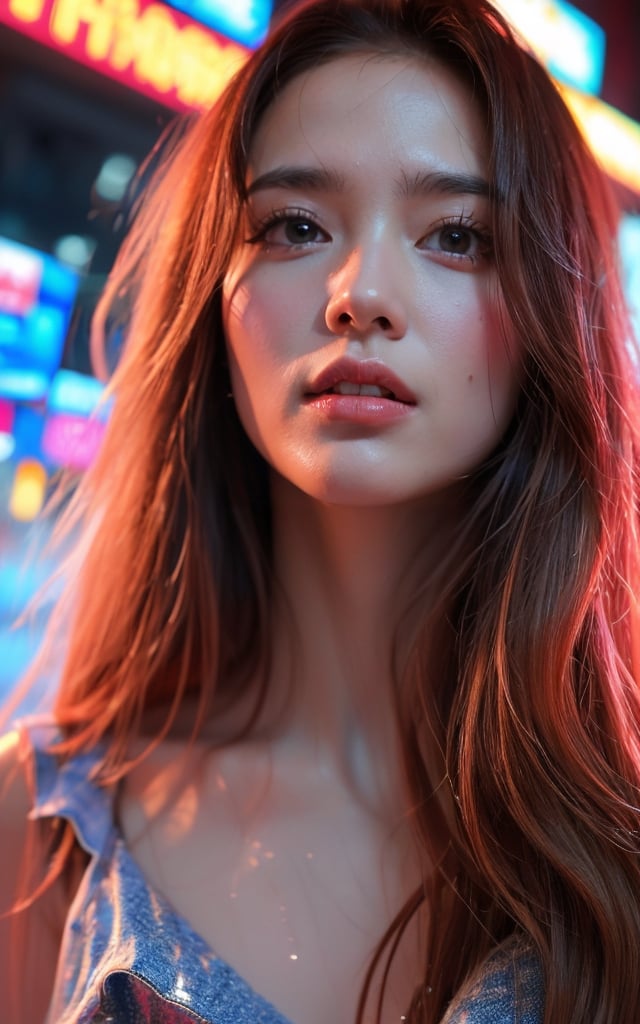 (Best Quality, High Resolution, Masterpiece: 1.3), a beautiful woman, dark brown hair, loose wavy shape, details of face and skin texture beautifully presented, detailed eyes, double eyelids,cyberpunk beauty jeans, hair shaved short on one side.darkness style, industrial city,photorealistic,girlvn,1 girl,kristinapimenova