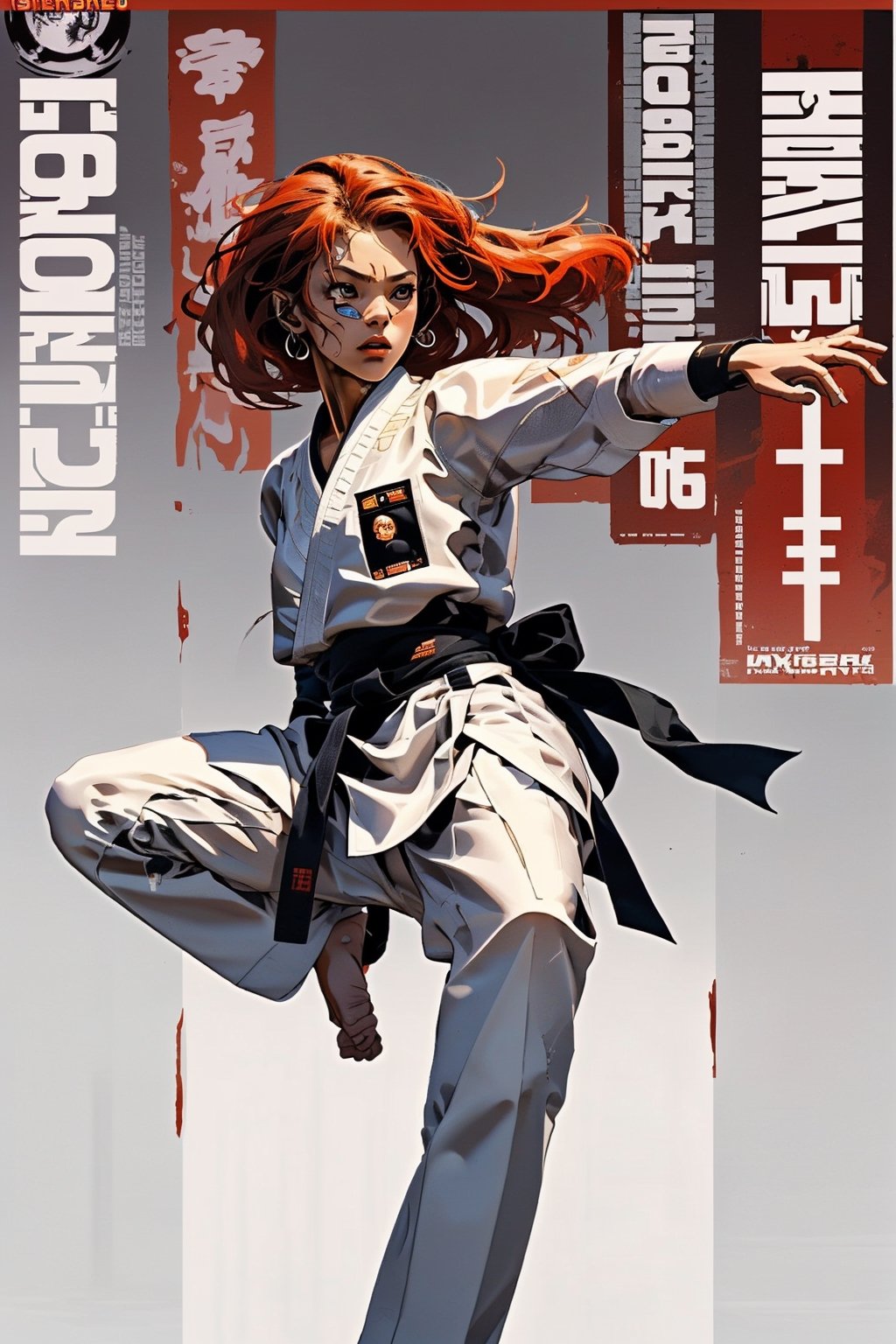 Karate poster, karate girl kicking in the air, 4k, high quality, 