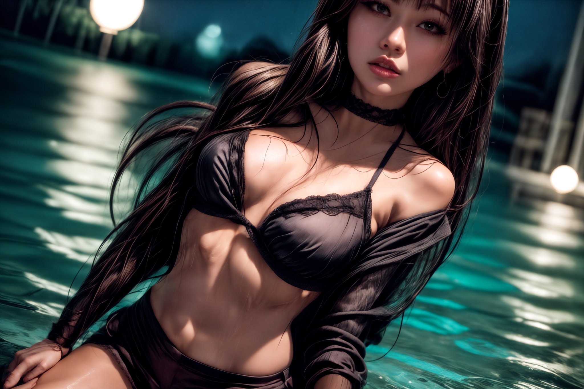 1 girl, night, night time, dark outside, moonlight, close up, bust shot, full frame, upper body, toned body, small waists, wearing sexy skimpy white tight shirt and tiny light blue shorts, wet clothes, see through clothes, hot springs pool , water falling into hot spring, floating lotus flowers, Lotus flowers floating, lotus flower with small candles inside floating on water, playing in the water, flirting with viewer, water splashing all around girl, wet clothes, wet hair, wet body, water falling down body, water falling down breasts, playing with herself, full frame, close up, looking up at viewer, pulling on shirt,  [(1 Philippine 20 yo girl), beautiful, gorgeous, sexy, model, very long black hair, long layered hair down to butt, sensual, horny, flirty, bit on bottom lip, bitting on bottom lip, hand on breast, holding her breast, neon pink lingerie under clothes, silver jewelry, beautiful face, toned body, medium breasts, bust, hi-res blue eyes, long eye lashes, black eye liner, blush, dark pink lips, detailed face,] ,povbathinfront, perfect face, perfect makeup, ,HeadpatPOV, guided breast grab, breast grab, hands on own chest, no man,upshirt,crop shirt underboob, medium breasts, 8k, panties and hips at bottom center of photo,from below, close up, very close to girl, hugging girl, ,lora:imkiss-000015:1,  black eye liner, long eye lashes, blush, red lipstic, long layered hair down to waist, long layered bangs, light tan, close, pov, bust shot,ridingsexscene,guided breast grab