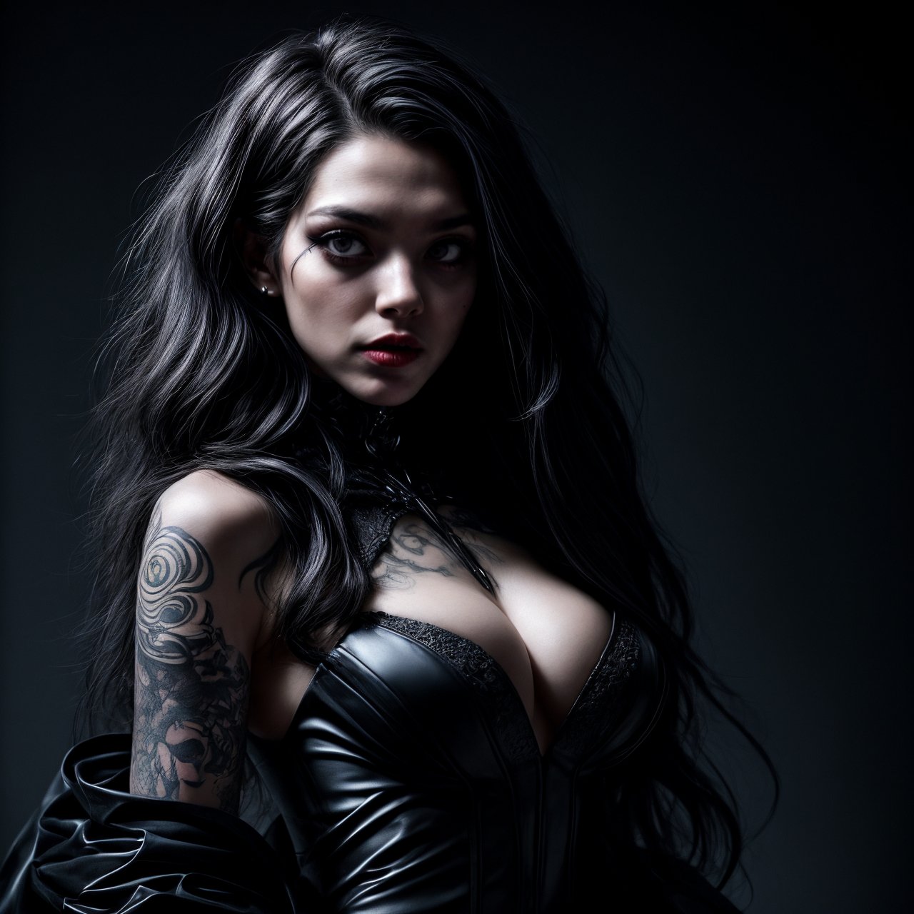 very beautiful 1.5 bride woman with black modern wedding dress, (((black wedding dress))) gothic wedding, gothic ART, (((darksynth, kinetics))) ,tattoos bride , wedding church, f1.2, long hair, epic photography, cinematic style, very hot and sexy, ((masterpiece)), insanely quality, 8k,high definition, dof, depth_of_field,ultra quality