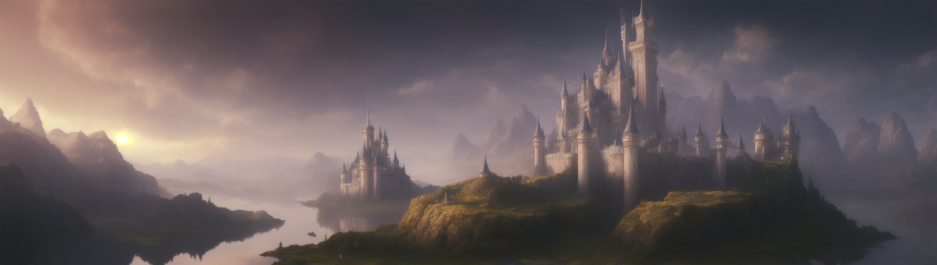 masterpiece, best quality, high quality, Fantasy landscape, fantasy realm, fantasy castle, Photorealistic, extremely detailed, trending on artstation, trending on CGsociety, Intricate, High Detail, dramatic, art by midjourney