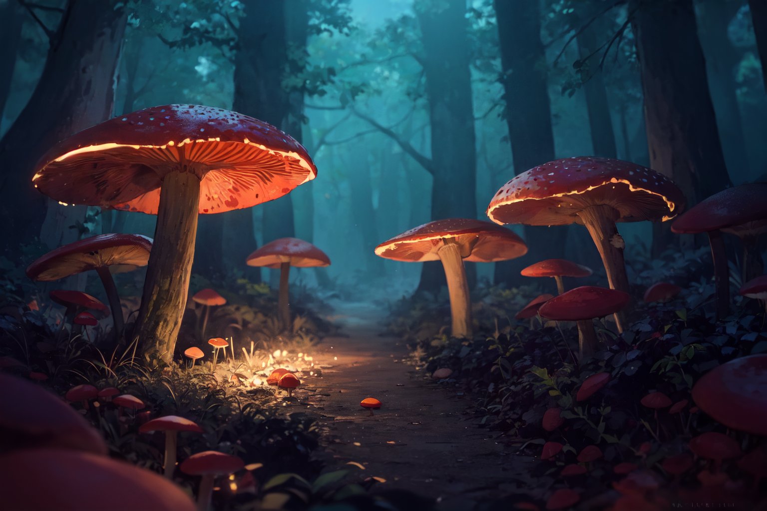 red mushrooms, glow_in_the_dark