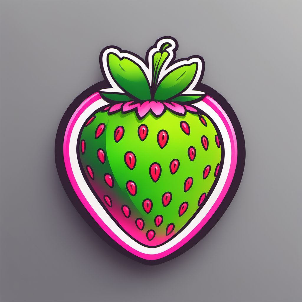 A logo for an adult video community, strawberry, bold, themed colors (white, neon green, pink)., LogoRedAF,3d style,tshirt design,Leonardo Style