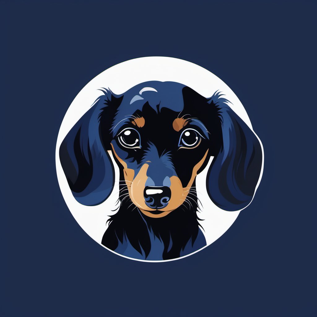 A logo for a digital art community,colors (navy blue, white, black), baby dachshund, ., LogoRedAF