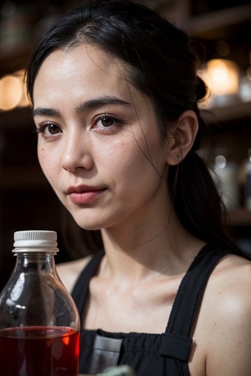 portrait of 1girl,
working in a steampunk apothecary mixing ingredients and making potions, mechanical, steam powered,
bokeh, f1.4, 40mm, photorealistic, raw, 8k, textured skin, skin pores, intricate details,