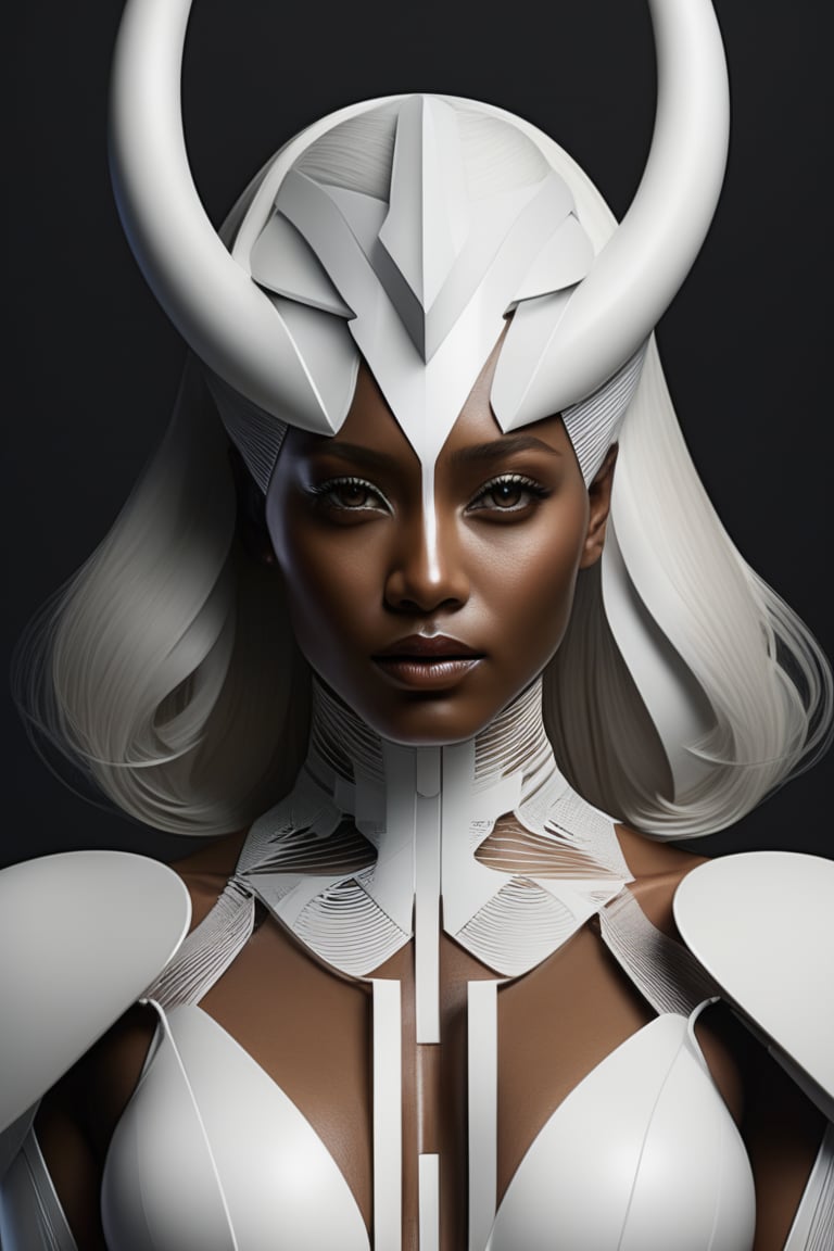 (masterpiece,best quality, ultra realistic,32k,RAW photo,detailed skin, 8k uhd, high quality:1.2), cubist artwork full length complex 3 d hyper realistic smooth ultra sharp render of a gorgeous light skinned african woman with white hair | demoness, succubus | art by 吵 集 仁 儿 on artstation + oh jinwook + sakimichan . geometric shapes, abstract, innovative, revolutionary