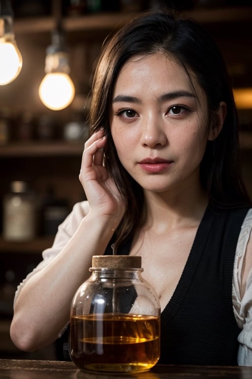 portrait of 1girl,
working in a steampunk apothecary mixing ingredients and making potions, mechanical, steam powered,
bokeh, f1.4, 40mm, photorealistic, raw, 8k, textured skin, skin pores, intricate details,