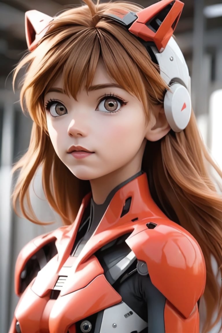 Close - up real - Live - action adaptation of a 3d character of Asuka Langley Soryu in plugsuit, charming face, NeonGenesis Evangelion cool expression