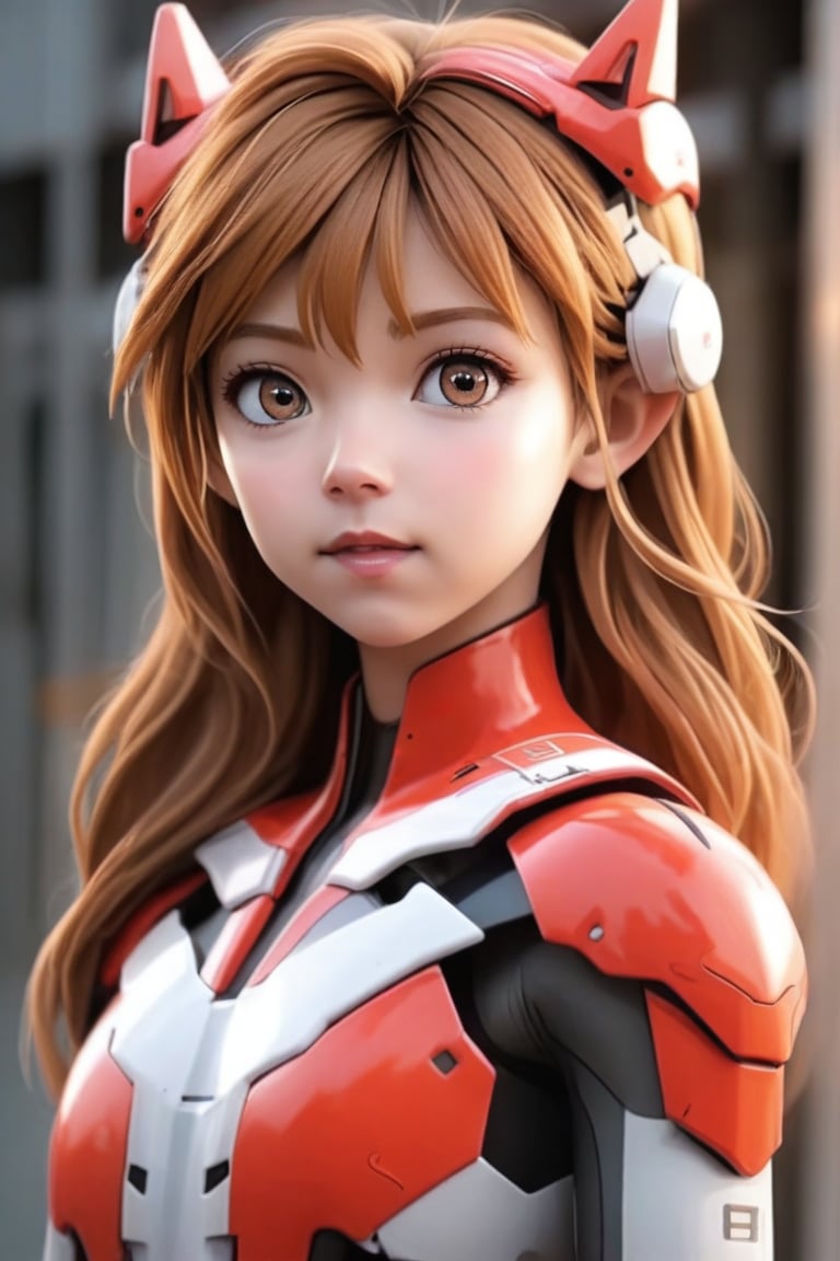 Close - up real - Live - action adaptation of a 3d character of Asuka Langley Soryu in plugsuit, charming face, NeonGenesis Evangelion cool expression