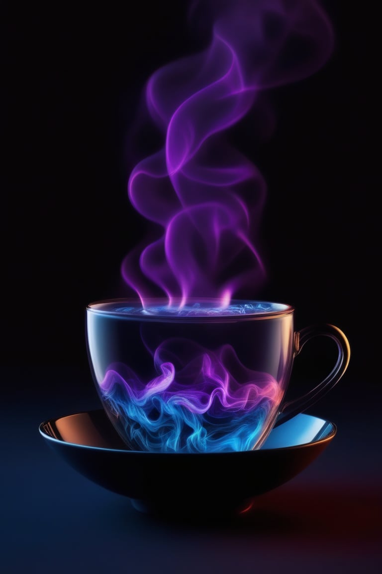 water, cup, smoke, no humans, black background,liquid, gradient background,