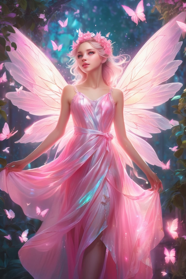 there is a picture of a pretty fairy with a pink dress, fairy aesthetics, of an beautiful angel girl, rossdraws pastel vibrant, beautiful fairy, cute detailed digital art, beautiful character painting, rossdraws, of beautiful angel, 8k high quality detailed art, rossdraws 2.5, anime fantasy illustration, portrait of a fairy, fantasy art style, beautiful angel