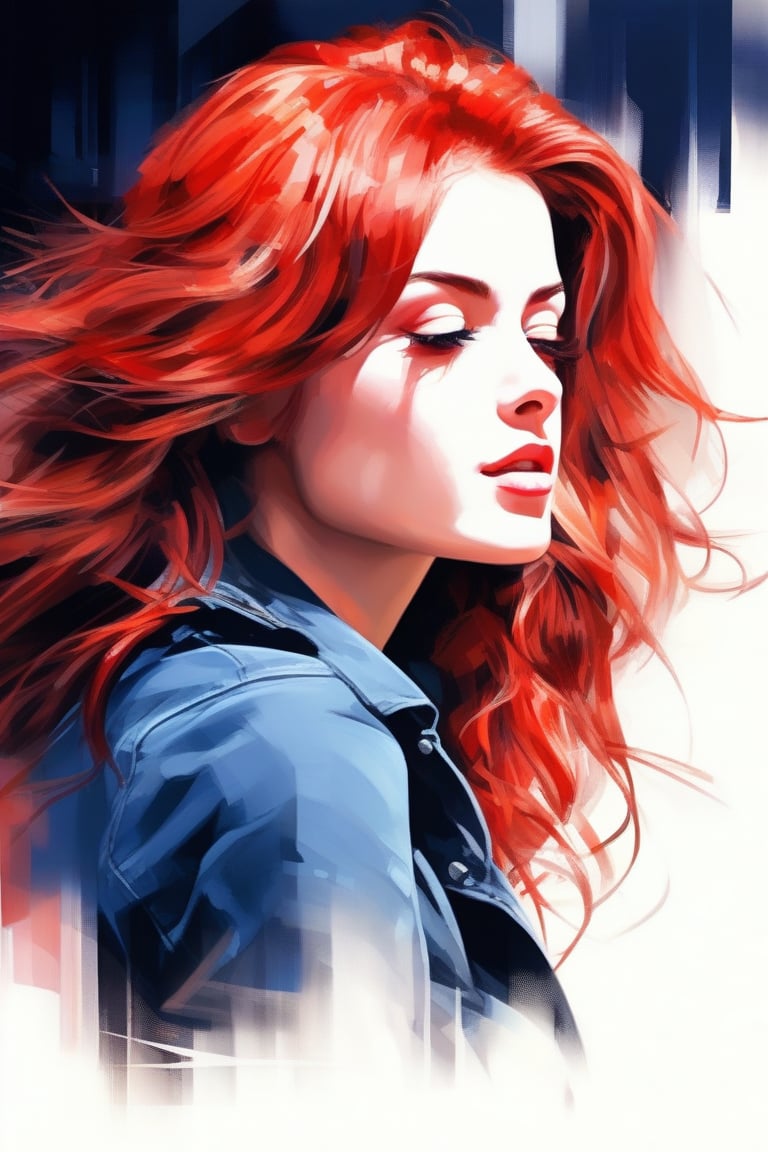 cover painting a book, a women red hair, contact eyes, best quality