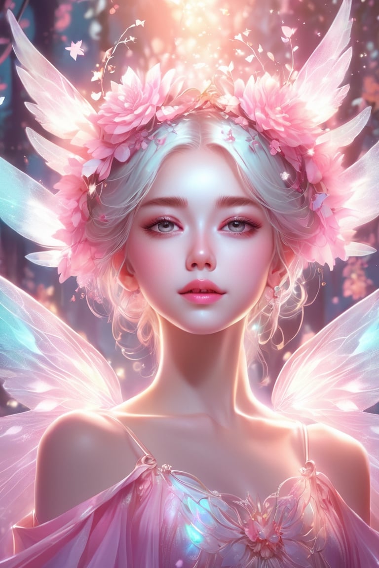 there is a picture of a pretty fairy with a pink dress, fairy aesthetics, of an beautiful angel girl, rossdraws pastel vibrant, beautiful fairy, cute detailed digital art, beautiful character painting, rossdraws, of beautiful angel, 8k high quality detailed art, rossdraws 2.5, anime fantasy illustration, portrait of a fairy, fantasy art style, beautiful angel