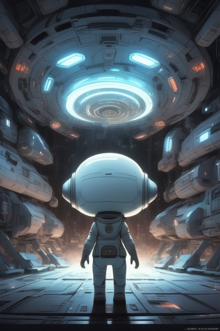 avatar cute, adorable girl, Girl in underpants, spaceship inside, Tsutomu Nihei style, Sidonia no Kishi, gigantism, laser generator, multi-story space, futuristic style, Sci-fi, laser at center, laser from the sky, energy clots, acceleration, light flash, speed, anime, drawing, full body, chibi,