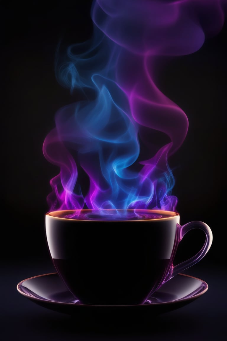 water, cup, smoke, no humans, black background,liquid, gradient background,