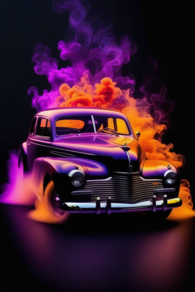 water, car, smoke, no humans, black background, gradient background,