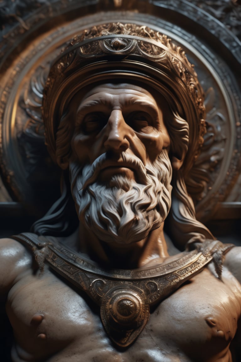 hyper realism, highly detailed oil painting of the last resting ancient of days, hyper realistic, extremely detailed, cinematic style, rendered in octane and cryengine, 4k post-processing highly detailed sculpture, 8k render