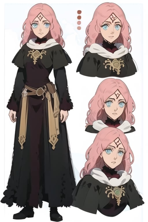 White background:1.5, character sheet, 

((best quality)), masterpiece, ((official art)),  beautiful face, tonemapping, sharp focus,high res,official art, Fana, 1girl, long hair, blue eyes, pink hair , forehead mark

,