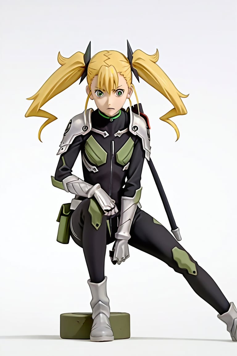 , score_9, score_8_up, score_7_up, score_6_up, score_5_up, score_4_up, source_anime, masterpiece , anime screencap, absurdres, 

, 


KikoruShinomiya, 1girl, blonde hair, twintails, green eyes
black bodysuit, shoulder armor, gauntlets, boots
mask around neck


, naked, nude, 

,(( white background, blank background,)),
