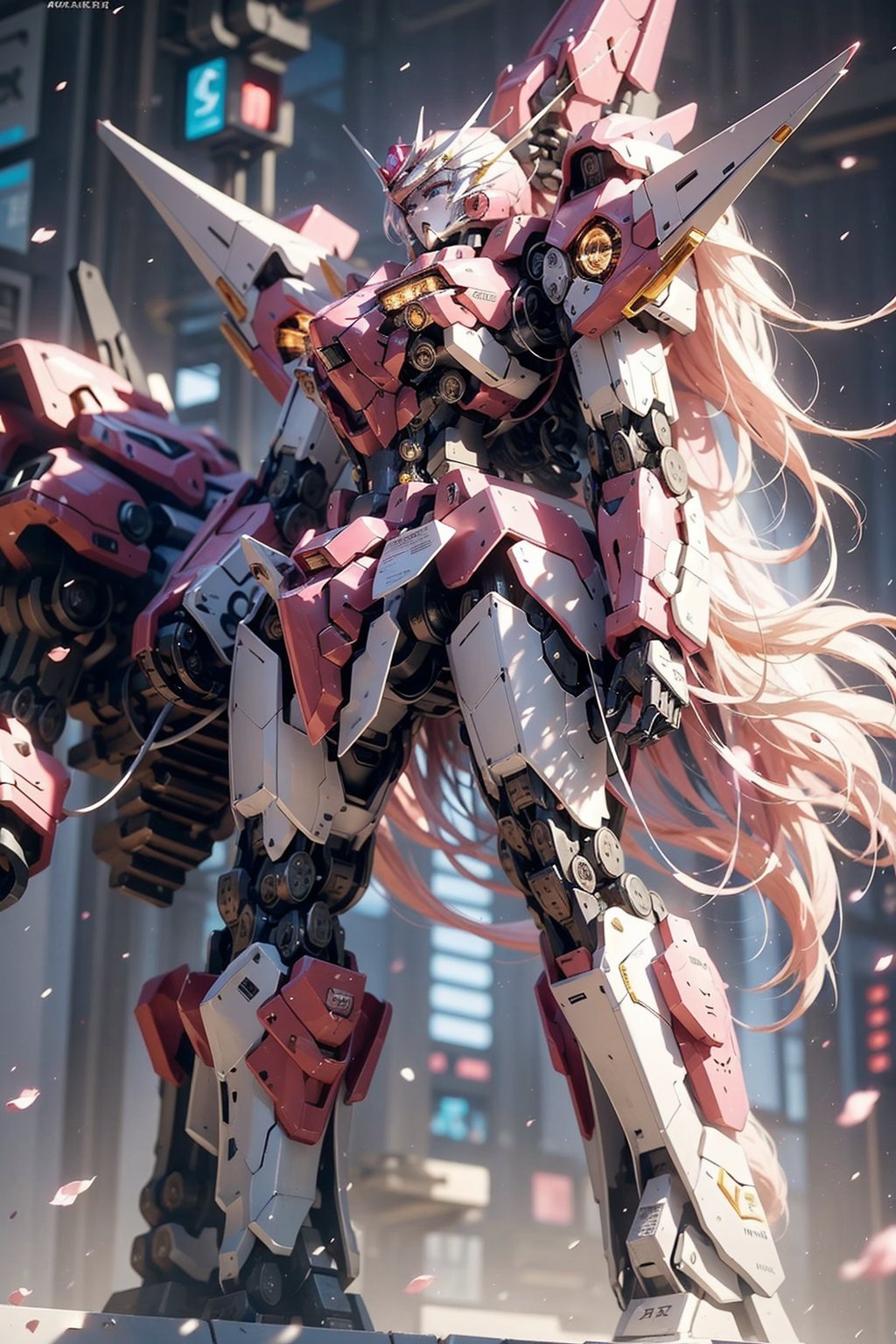 1girl, dramatic lighting, Pink Mecha, Honey Mecha, full_body 