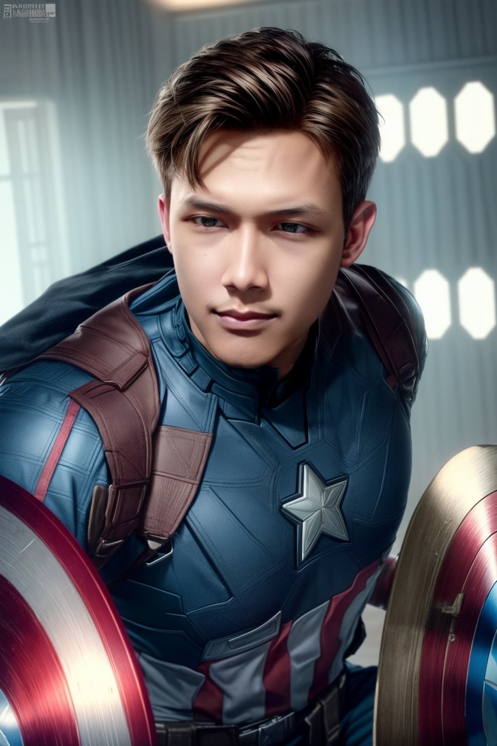 Male , captain America , medium hair , cinematic , real life , ultra realistic , photorealistic 