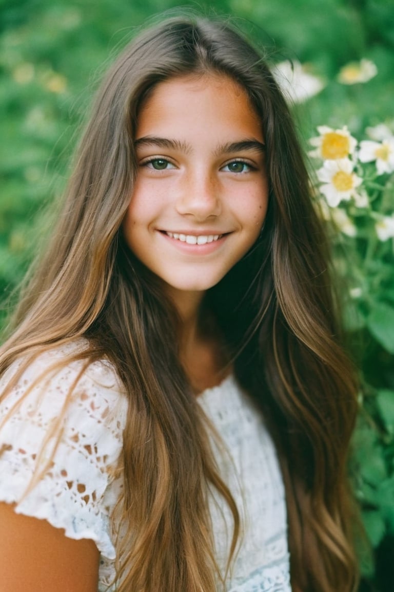 photo of a rich 17-year-old mixed with Portuguese and Spanish girl model, living in Cape Cod, long beautiful hair, cute smile and face,  teenager, cute girly summer fashion, hazel eyes, Kodak ultra max disposable cinematic photography, soft lense