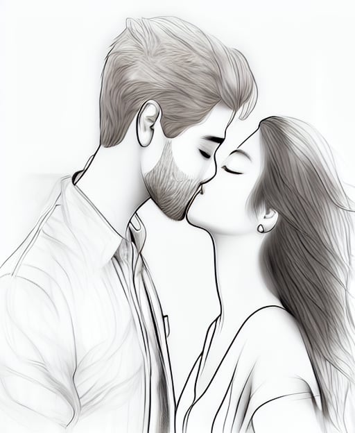 /imagine prompt: woman face kissing her boyfriend, line art, only faces, focus on faces.