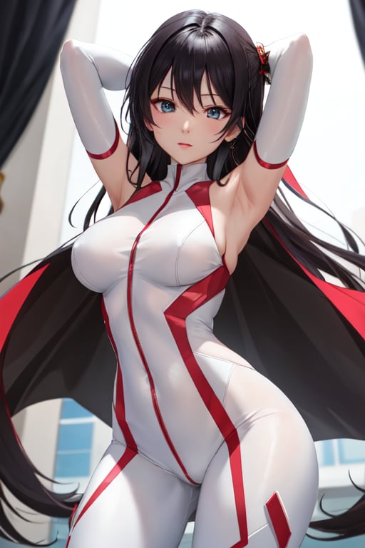 masterpiece, best quality, white body suit, black hair, anime 