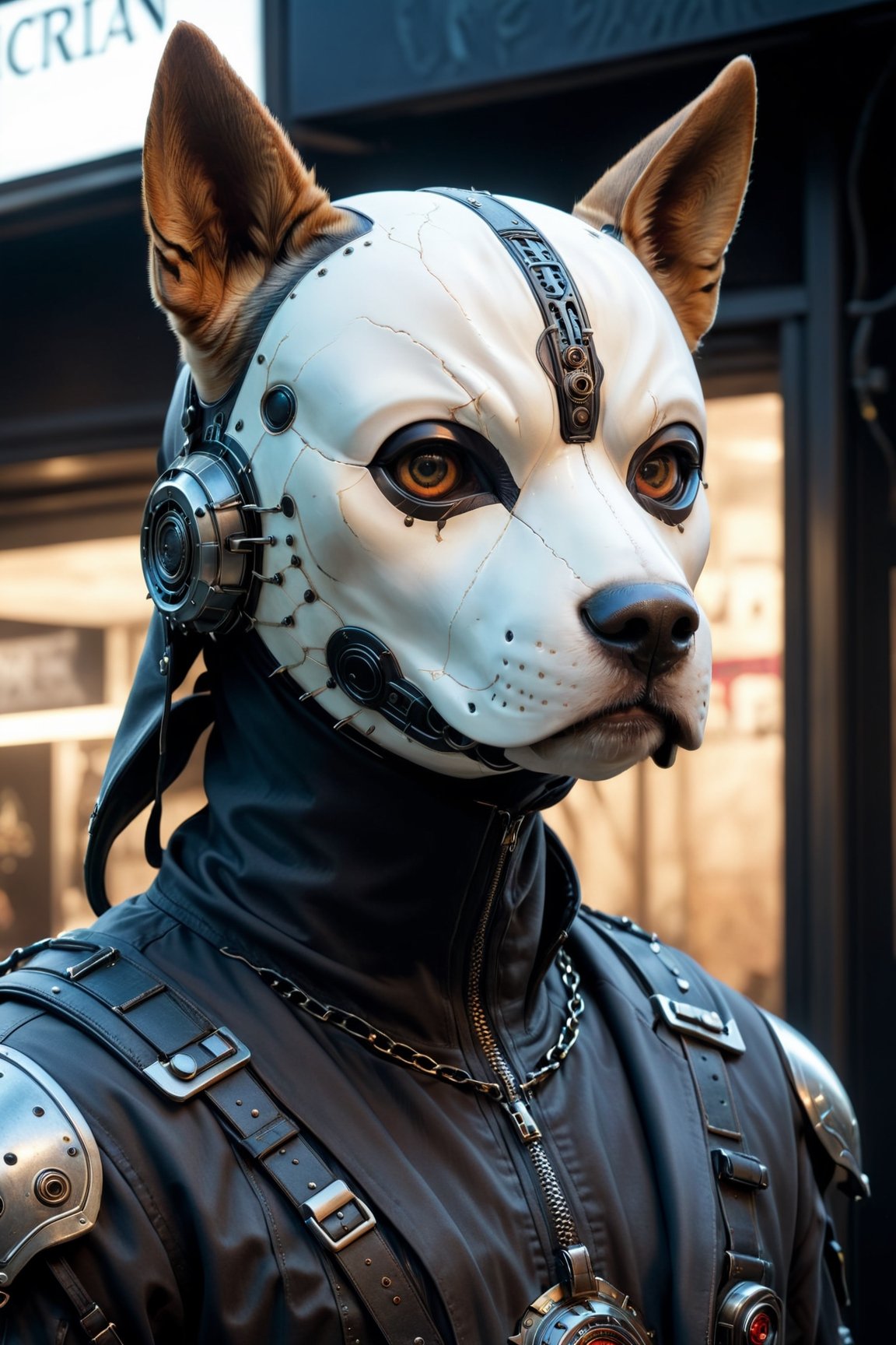 extremely detailed, hyper realistic, Cinmatic,
(Wearing ultra detailed dog MASK:1.5),standing under mooligh, More Detail, ultrarealism, cinematic, ultra high definition, hyper realistic,Cyberpunk,demonictech,more detail XL,Obsidian Enigma Art Style,Cybermask,Extremely Realistic