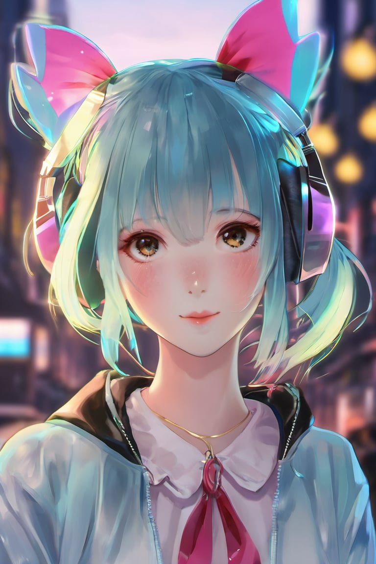 beautiful age 18 girl, (anime screencap), aqua hair, glowing eyes, 3d background, , shirt, hair bow, bangs, black eyes, hairclip, blush, , virtual youtuber,full body, beautiful, dslr, 8k, 4k, natural skin, textured skin, pixiv, depth of field, cinematic compotision, best lighting, , fashion,anime girl,headphone,colorful reflective fabric inner,transparent PVC jacket