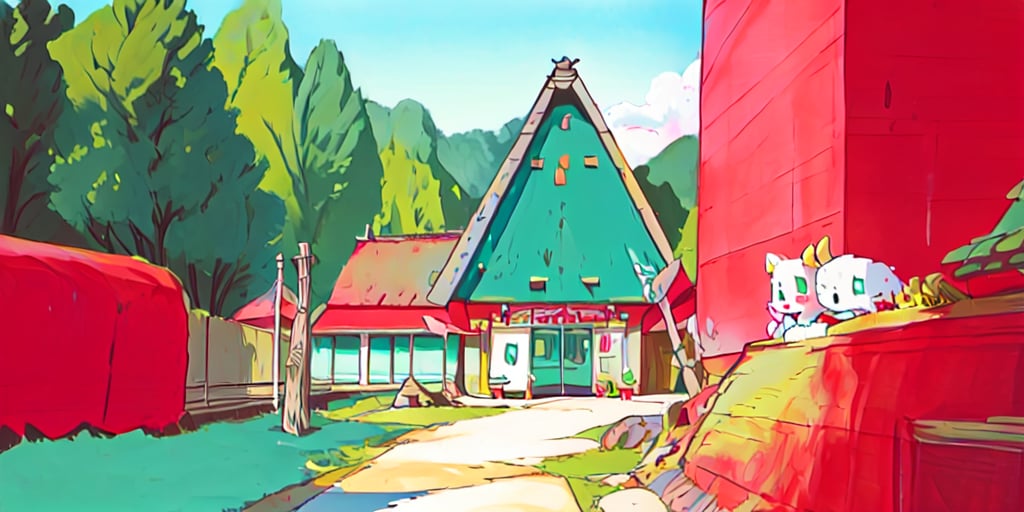 1930s (style), kawaii, a haunted A-frame Spa nestled in high mountains, furries, anthromorph,phcrystal