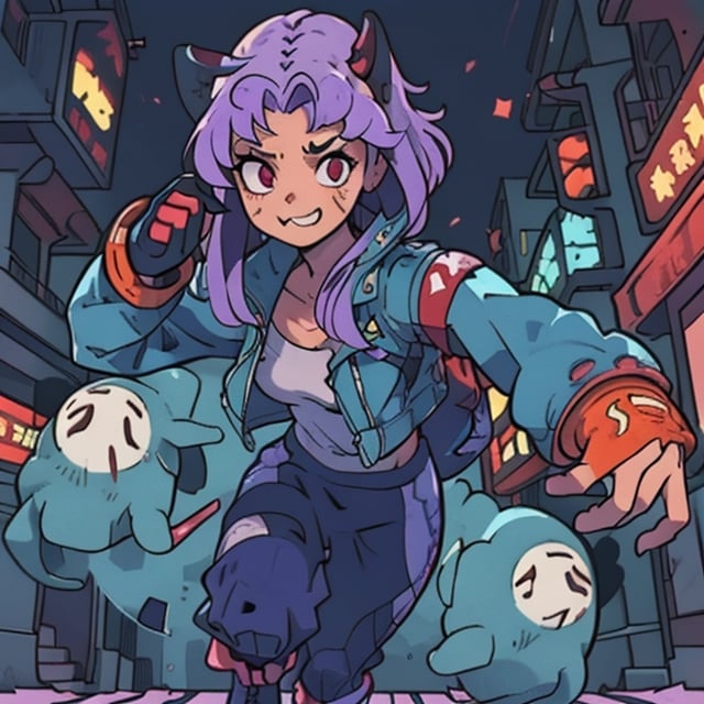 kawaii,mater piece, beautiful girl in an abandoned zombie filled city, red_panda, paw_gloves, Fur_boots, animal_marking, face_paint, chocolate_hair, violet_eyes, furry_jacket,yofukashi background, zombies,hinata,1990s \(style\),kusanagi motoko,city,chundef, action_pose, battle_stance, back_pack,running,teenage , ripped_clothing, bloody_clothes, sweatpants,Circle,vectorstyle, happy_face, hungry,cammy sf6,c.c.