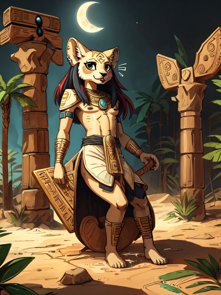 1930s (style), kawaii, male, crazy, red_panda, ancient_egyptian, dark_hair, purple_eyes, anthromorph, high_resolution, digital_art, cute_fang, golden_jewelry, messy_hair, curvy_figure, body scars, tummy, outdoors, Red_fur, chest_fluff, relaxing, fore_paws, loin_cloth,Building_Egyptian, tunic, foot-pads, Cyber_Egypt, red_black_white_fur, animal_markings,kusanagi motoko,star shaped pupils, smiling, cute_fang,Cyber_Egypt, relaxing, water, laying_down