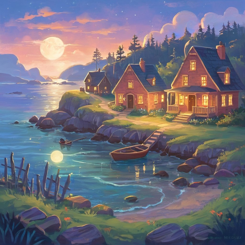 
AI Art Prompt: Potter's Harbor

Capture the eerie charm and mysterious allure of Potter's Harbor, a small and enigmatic coastal town nestled on a rocky island in the antiarctic Ocean. Embrace the juxtaposition of rugged landscapes and stoic architecture against the warm glow of street lamps warding off unseen threats.

Key Elements to Include:

Rocky Landscape: Illustrate the craggy terrain that defines Potter's Harbor, with moss-covered cliffs and wildflowers breaking through the harsh surface. Emphasize the sense of isolation and the haunting beauty of the natural surroundings.

Stone Residences: Depict the unique stone homes with slat roofs, iron doors, and windows that characterize the architecture of Potter's Harbor. Convey a sense of history and resilience reflected in the sturdy structures.

Street Lamps Aglow: Highlight the importance of Emberlyn Coalhaven's nightly ritual by portraying the warm glow of street lamps lining the cobbled streets. Capture the ambiance they create, both illuminating the paths and serving as a protective barrier against the Grimknockers.

Dancing Shadows: Introduce subtle, mysterious shadows that dance along the edges of the streets, hinting at the hidden secrets and supernatural elements that lurk beneath the surface of Potter's Harbor.

Moonlit Harbor: Extend the scene to include the harbor, bathed in the soft glow of moonlight. Portray the quiet beauty of the waterfront, with small boats bobbing gently in the water and the silhouette of the island against the night sky.

Children's Home: Depict The Happy Bones Children's Home with its stone structure surrounded by a well-tended garden. Convey a sense of both care and secrecy associated with this place that holds the island's youth.

Emberlyn Coalhaven: Include a figure resembling Emberlyn Coalhaven, the determined werewolf with short strawberry blonde hair and ember eyes. Showcase her resilience and commitment as she engages in her roles as a corpse collector and lamp lighter.

Through your artistic interpretation, bring to life the unique atmosphere and narrative intricacies that define Potter's Harbor, leaving room for the imagination to explore the untold stories hidden within its enigmatic streets.



