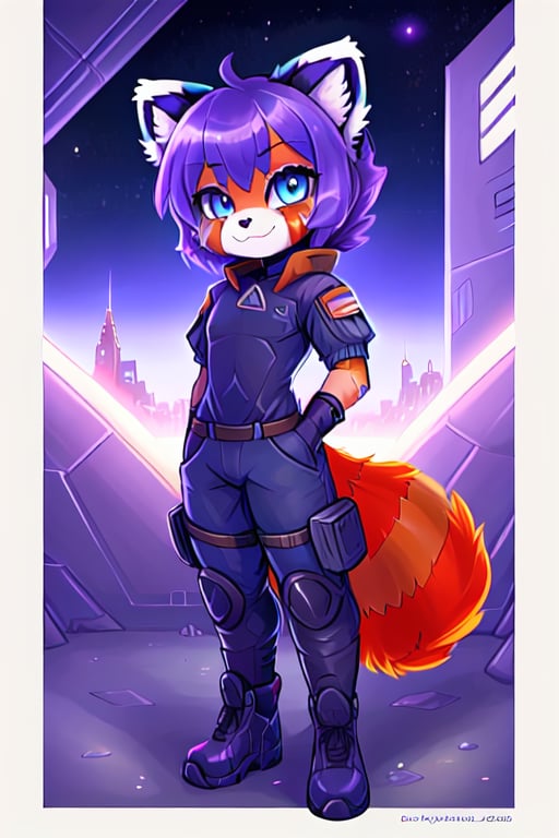 1930s (style),furry, kawaii, red_panda, ancient_egyptian, lavender_hair, blue_eyes, anthromorph, high_resolution, digital_art, cute_fang, golden_jewelry, messy_hair, curvy_figure, body scars, male, space suite, future, soldier, ,kusanagi motoko, city, crutches, outer_space, space_ship