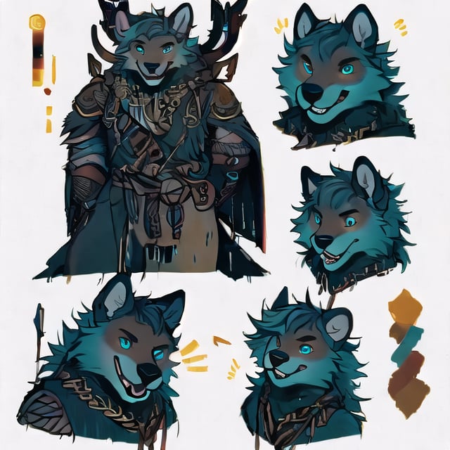 (CharacterSheet:1t),peg_leg, steampunk, male, Roman_armor, black_fox, ancient_roman, aqua_hair, blue_eyes, anthromorph, high_resolution, digital_art, cute_fang, golden_jewelry, animal_tail,messy_hair, fancy, hunter, (multiple views, full body, upper body, reference sheet:1), back view, front view,(white background, simple background:1.2),(dynamic_pose:1.2),(masterpiece:1.2), (best quality, highest quality), (ultra detailed), (8k, 4k, intricate), (50mm), (highly detailed:1.2),(detailed face:1.2), detailed_eyes,(gradients),(ambient light:1.3),(cinematic composition:1.3),(HDR:1),Accent Lighting,extremely detailed,original, highres,(perfect_anatomy:1.2),SZ_4po enviroment,vane /(granblue fantasy/),nargacuga armor,lord of the rings (but careful with the word "lord")