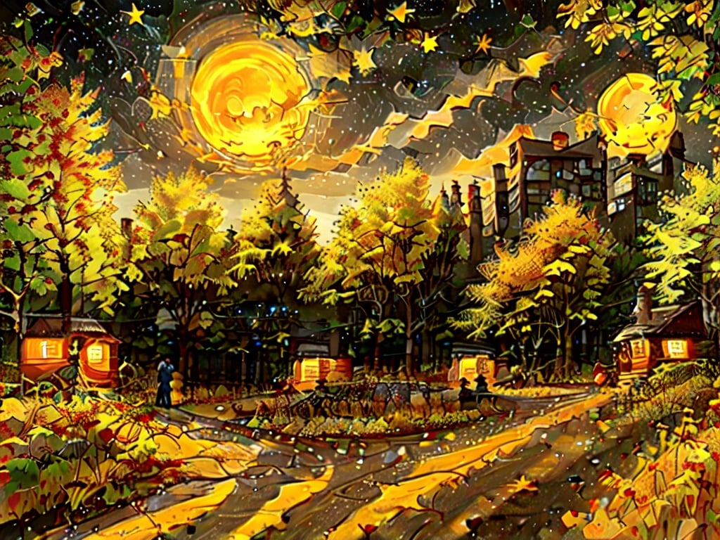 1930s (style),a cabins;s surrounded by fall maple trees on a star-filled  night Sketch, autumn_leaves, star_(sky),Lofi,LOFI,cassdawnlvl1,day,EpicArt