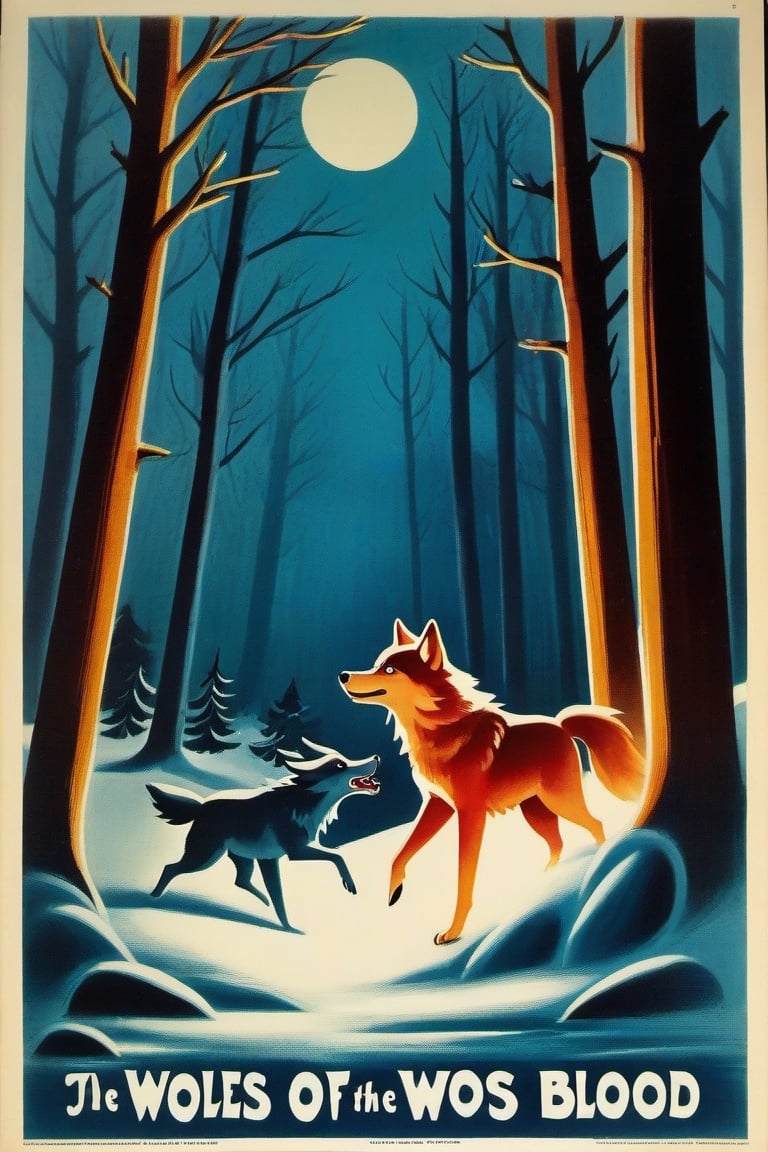 a 1950s movie poster for a 1920s Juvenile horror book cover for Title: The Howl of the Wendigo Series: The Wolves of Blood Creek, by J.R. Ghostwood,Xxmix_Catecat