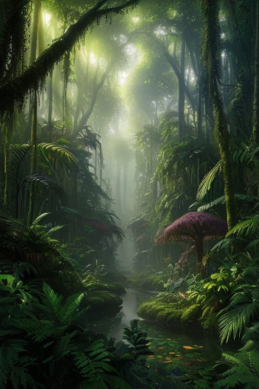 An amazon mystical forest, enchanted flora, fantasy art, fantasy,  ray tracing 